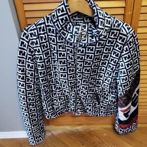 Chic Black and White Monogram Bomber Jacket